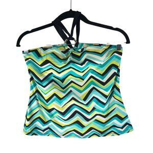 2Bamboo Tankini Top Shelf Bra Halter Chevron Striped Green M
